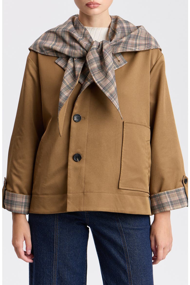 Reversible Water Resistant Barn Jacket with Scarf, Alternate, color, DARK KHAKI MULTI