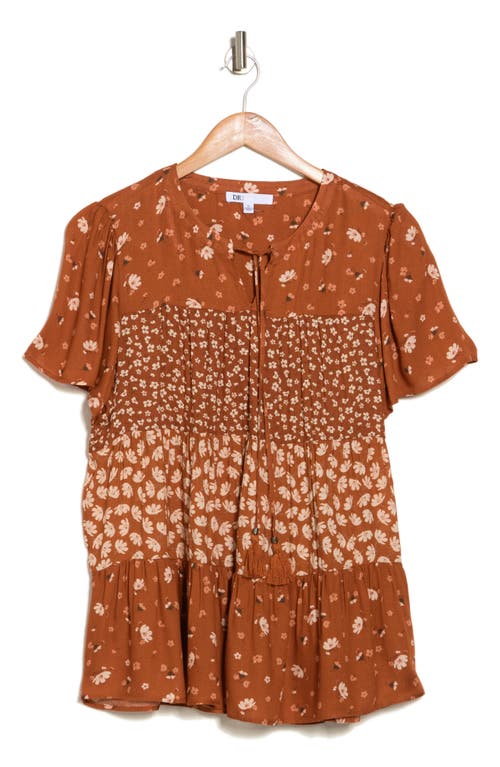 Dr2 By Daniel Rainn Floral Keyhole Tiered Peasant Top In Brown