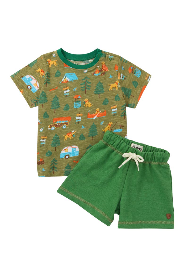 Kids' Summer Camping Cotton T-Shirt & Pull-On Shorts Set, Main, color, SAGE