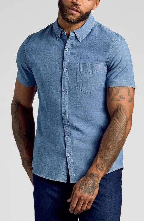 Short Sleeve Stretch Chambray Shirt