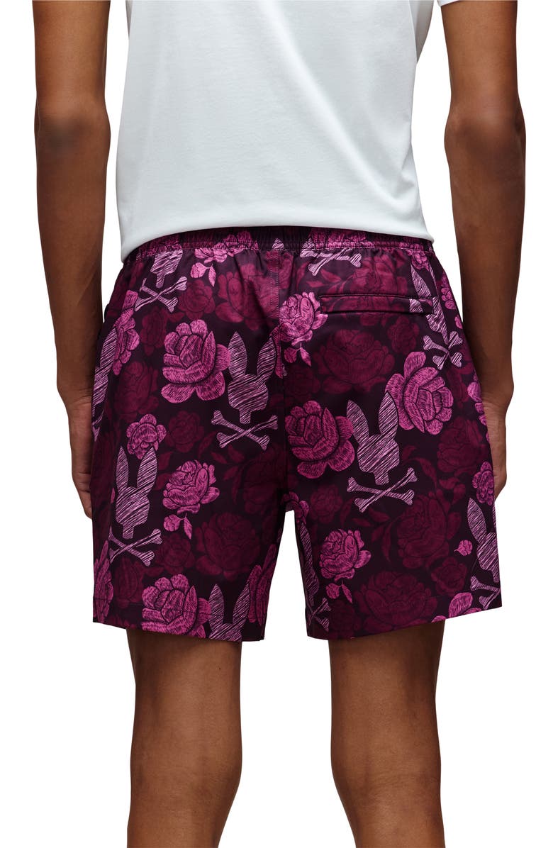 Psycho Bunny Rowen Print Swim Trunks, Alternate, color, Boysenberry