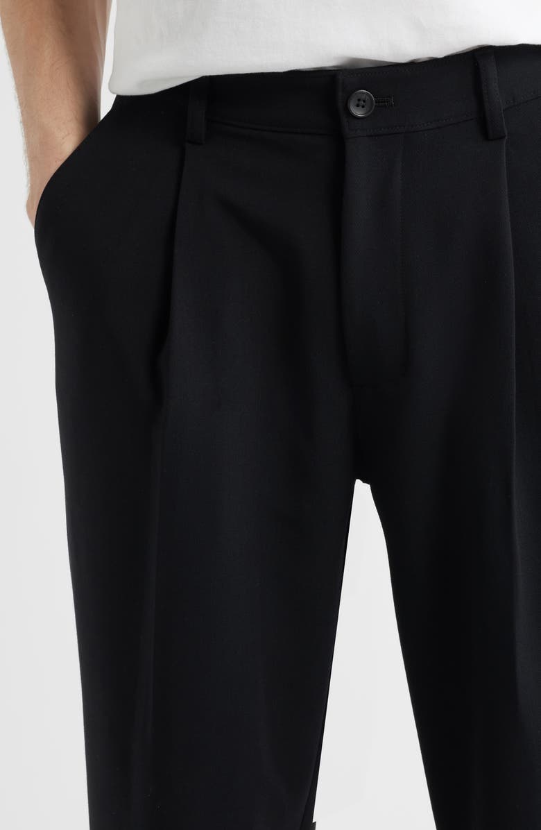 Open Edit Relaxed Pleated Stretch Twill Pants, Alternate, color, Black