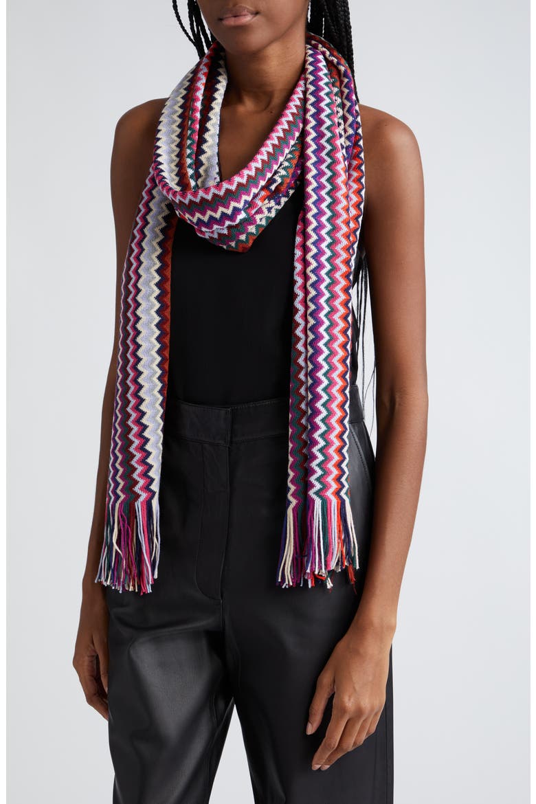 Chevron Stripe Wool Blend Scarf, Alternate, color, PURPLE ASSORTED