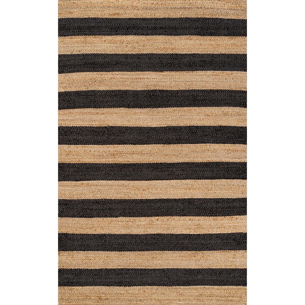 Jonathan Y Jayden Rustic Farmhouse Woven Jute Stripe Area Rug In Black