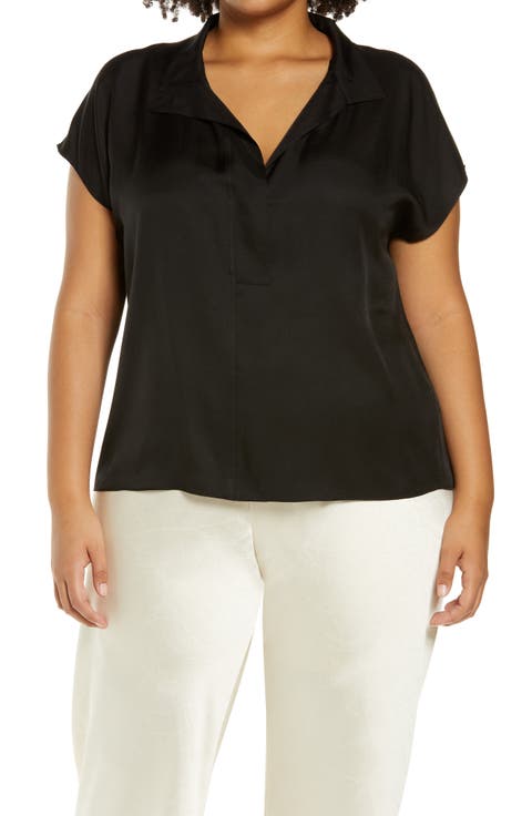 Stand Collar Silk Blend Shirt (Plus Size)