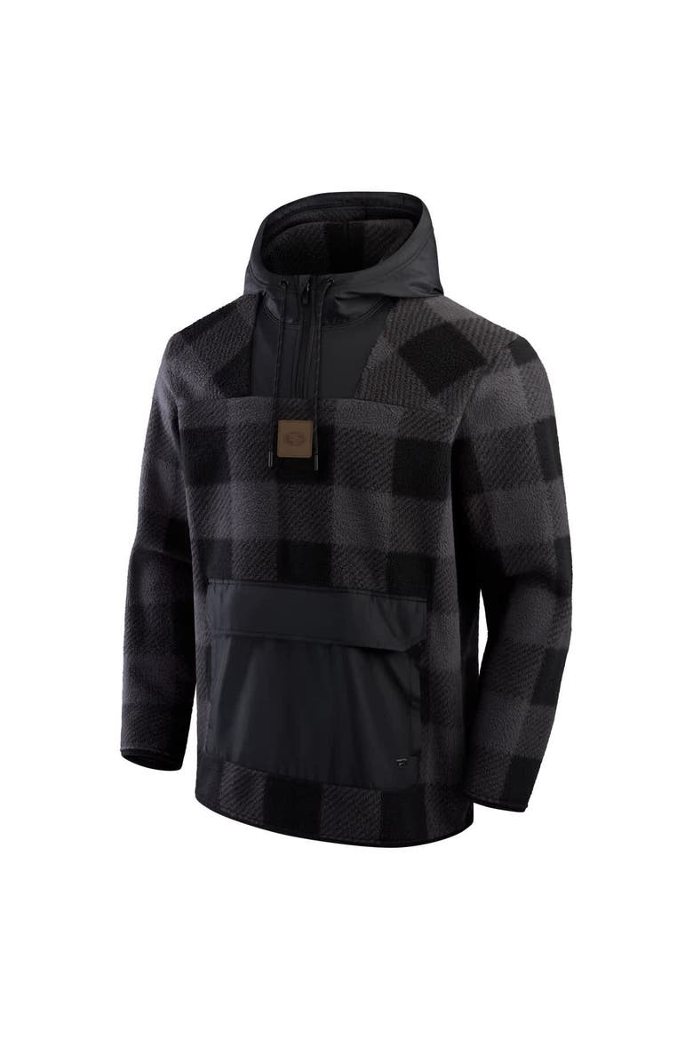 Men's Fanatics Black San Francisco 49ers Elements Plaid Polar Fleece Quarter-Zip Hoodie, Alternate, color, Black