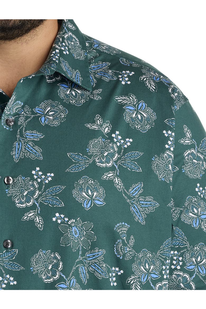Big & Tall Rolled-Sleeve Floral Print Sport Shirt, Alternate, color, GREEN