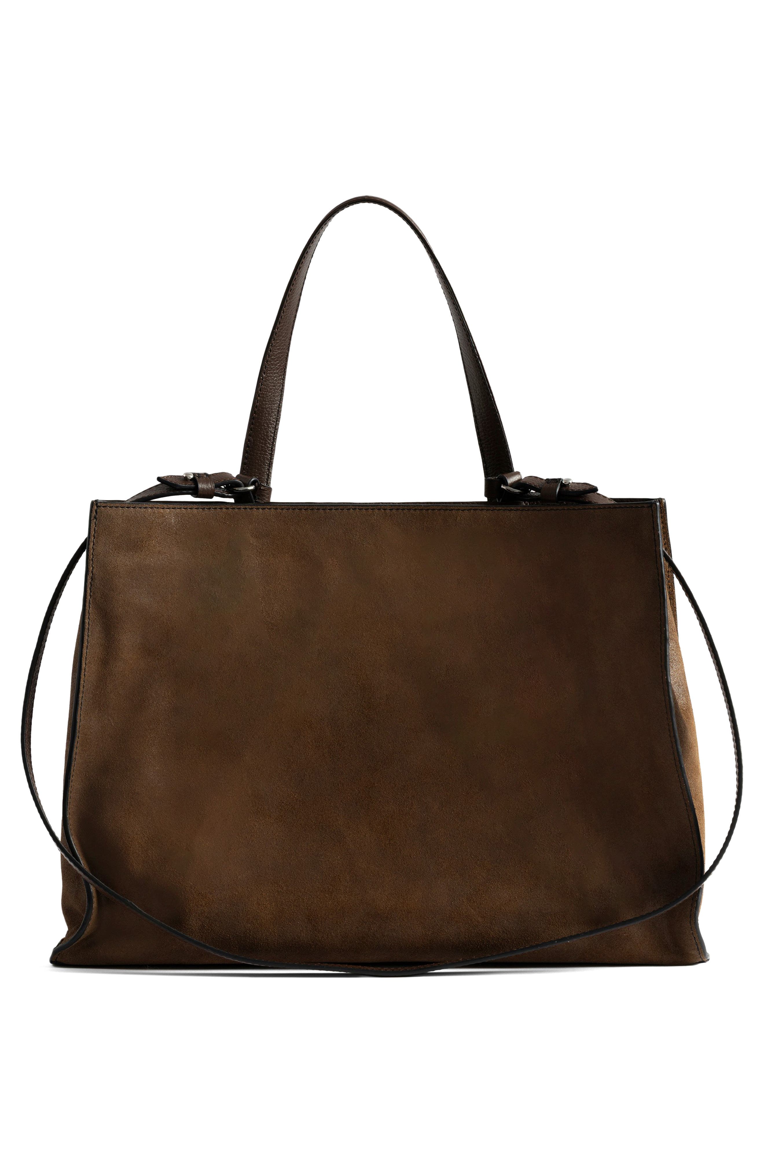 Zadig & Voltaire Jack Suede & Leather Shoulder Bag, Alternate, color, Wood