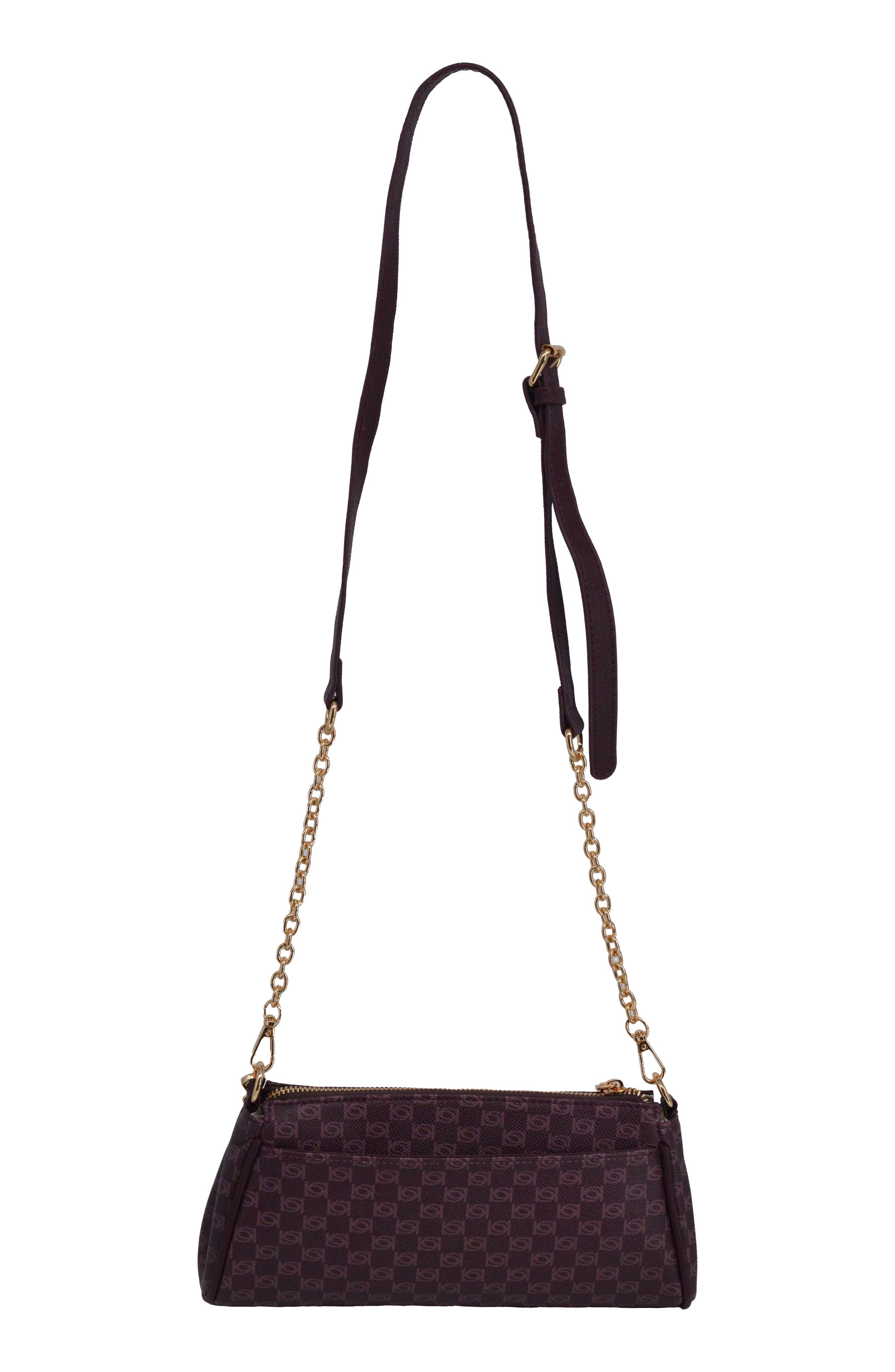 Adela Monogram Crossbody Baguette with Wallet, Alternate, color, BURGUNDY