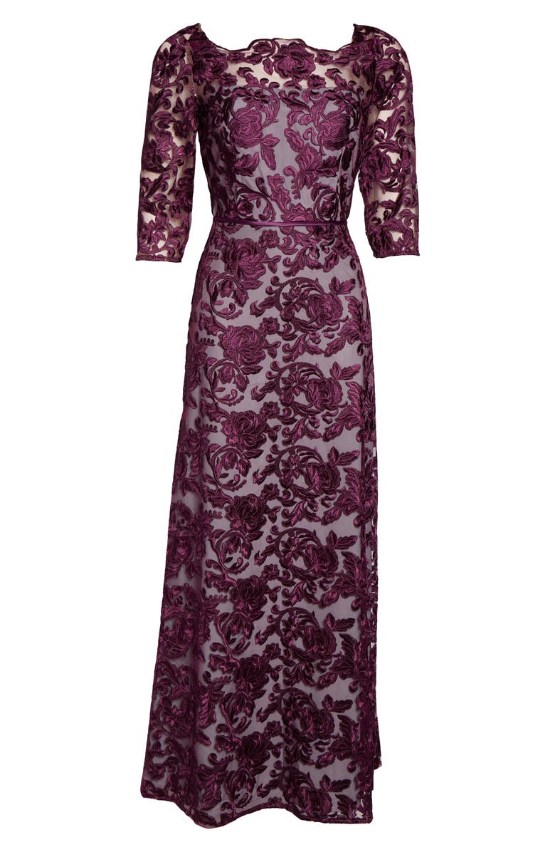 JS Collections Scallop Neck Embroidered Lace Gown, Alternate, color,