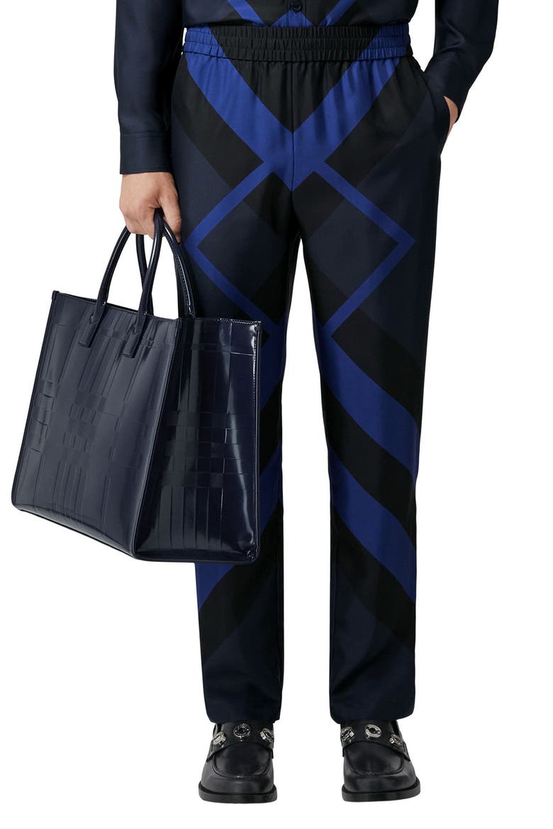 Remy Chevron Check Silk Pants (Nordstrom Exclusive), Main, color, DARK CHARCOAL BLUE
