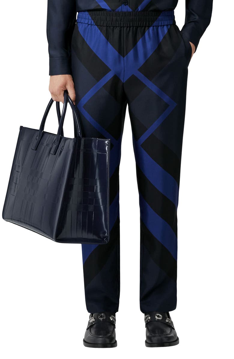 Burberry Remy Chevron Check Silk Pants, Main, color, Dark Charcoal Blue
