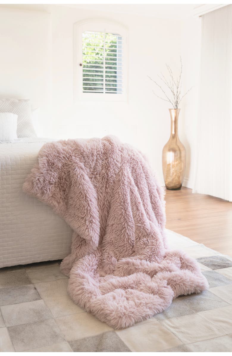 Sea To Me Blankets Palm Springs Plush Faux Fur Throw Blanket, Alternate, color, Rosewater