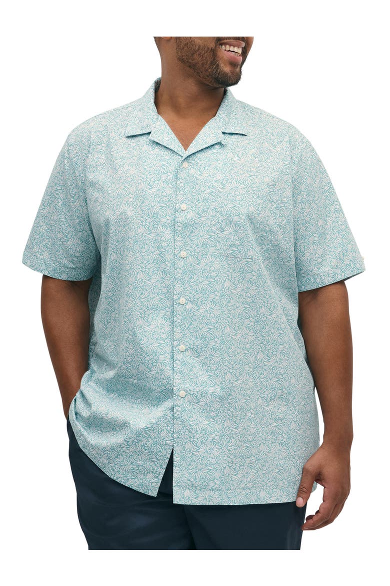 Big & Tall Non-Iron Leaf Print Sport Shirt, Main, color, TURQUOISE