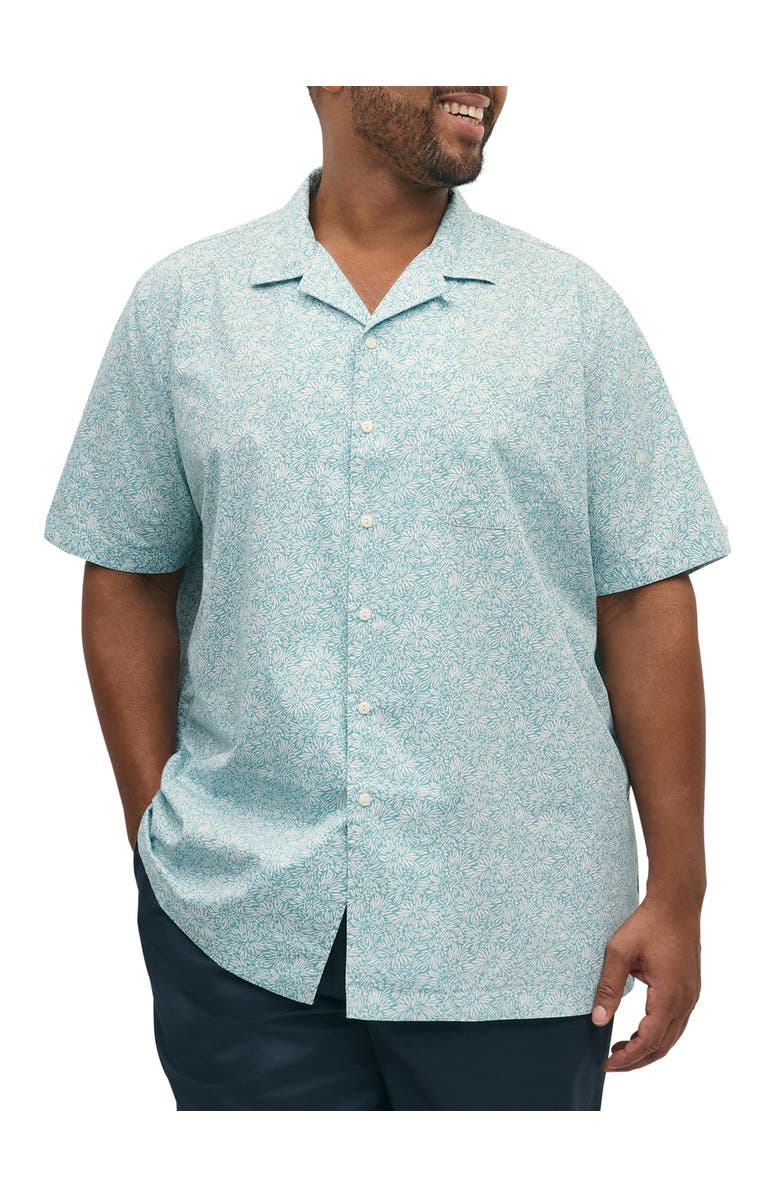 Brooks Brothers Big & Tall Non-Iron Leaf Print Sport Shirt, Main, color, Turquoise