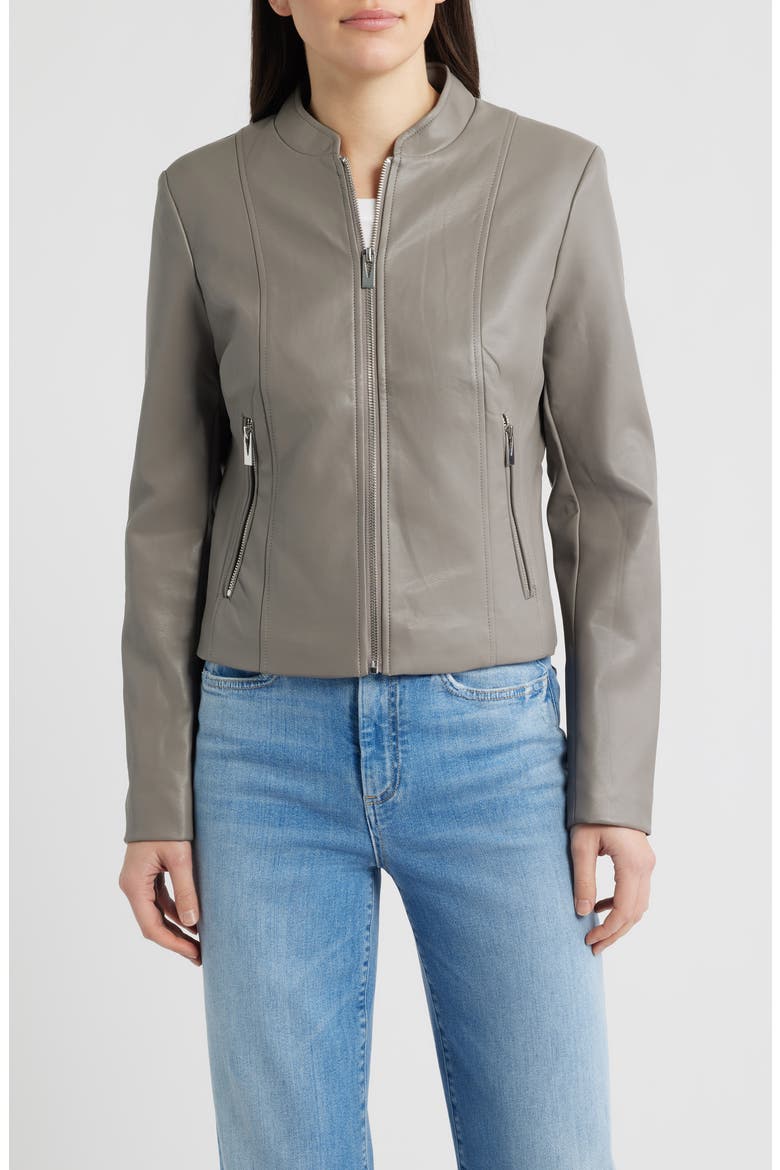 Front Zip Faux Leather Jacket, Main, color, DOVE GREY