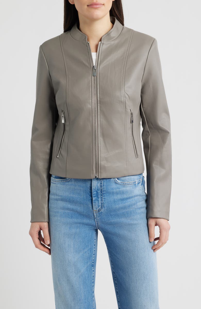 Via Spiga Front Zip Faux Leather Jacket, Main, color, Dove Grey
