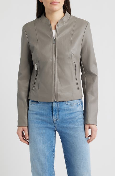 Front Zip Faux Leather Jacket