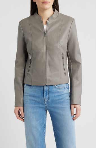 Front Zip Faux Leather Jacket