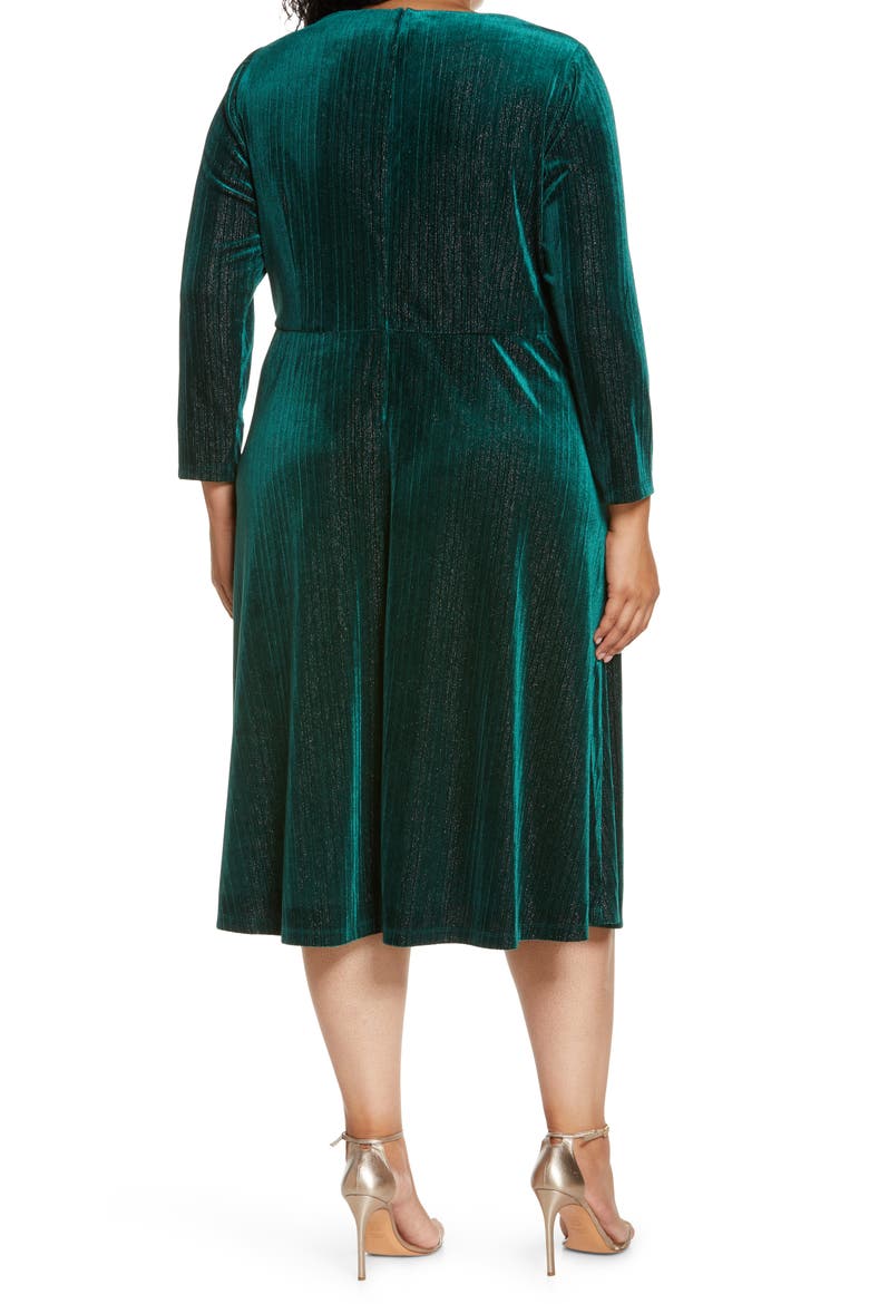 Ruched Long Sleeve Velvet Midi Dress, Alternate, color, GREEN