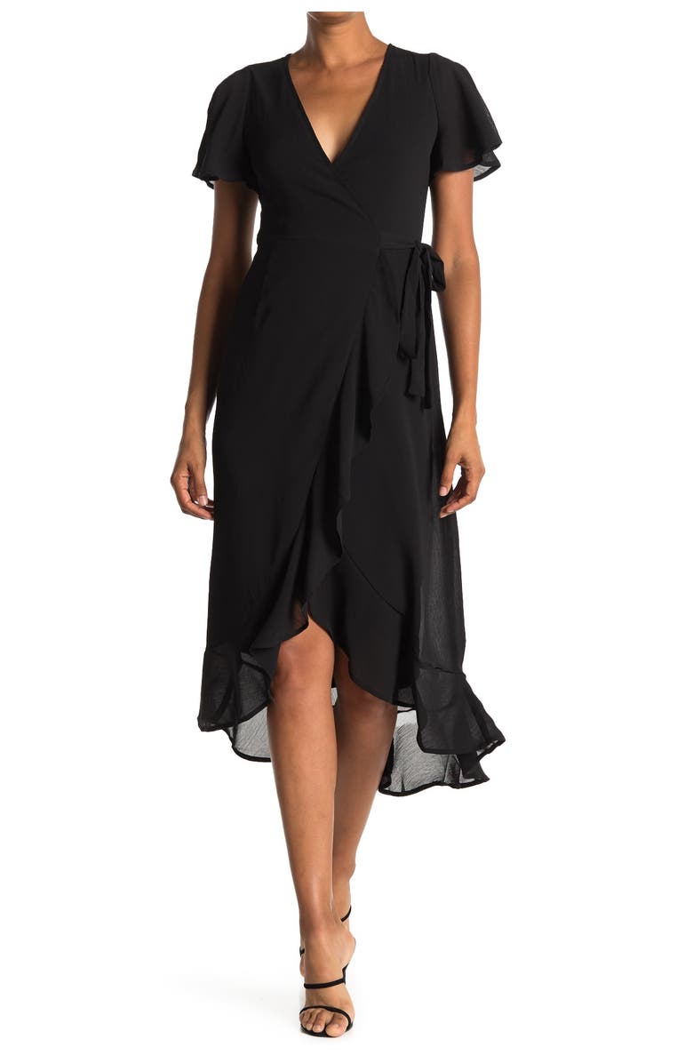 FAVLUX Flutter Sleeve Wrap Midi Dress, Main, color, 