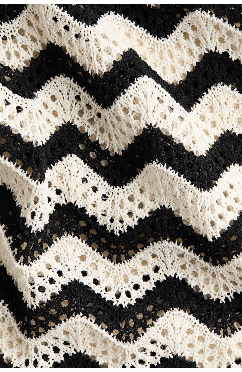 H&M Wide Textured-knit Trousers, Alternate, color, Black/Zigzag Pattern
