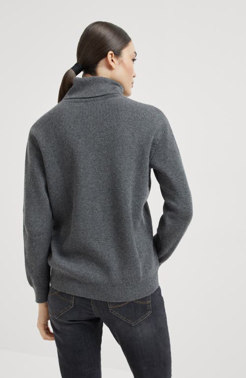 Brunello Cucinelli Cashmere Ribbed Rollneck Sweater In Lead