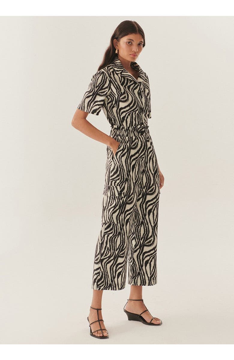 Exquise Marley Zebra Print Elastic Waist Cotton Pants, Alternate, color, Black-Bone