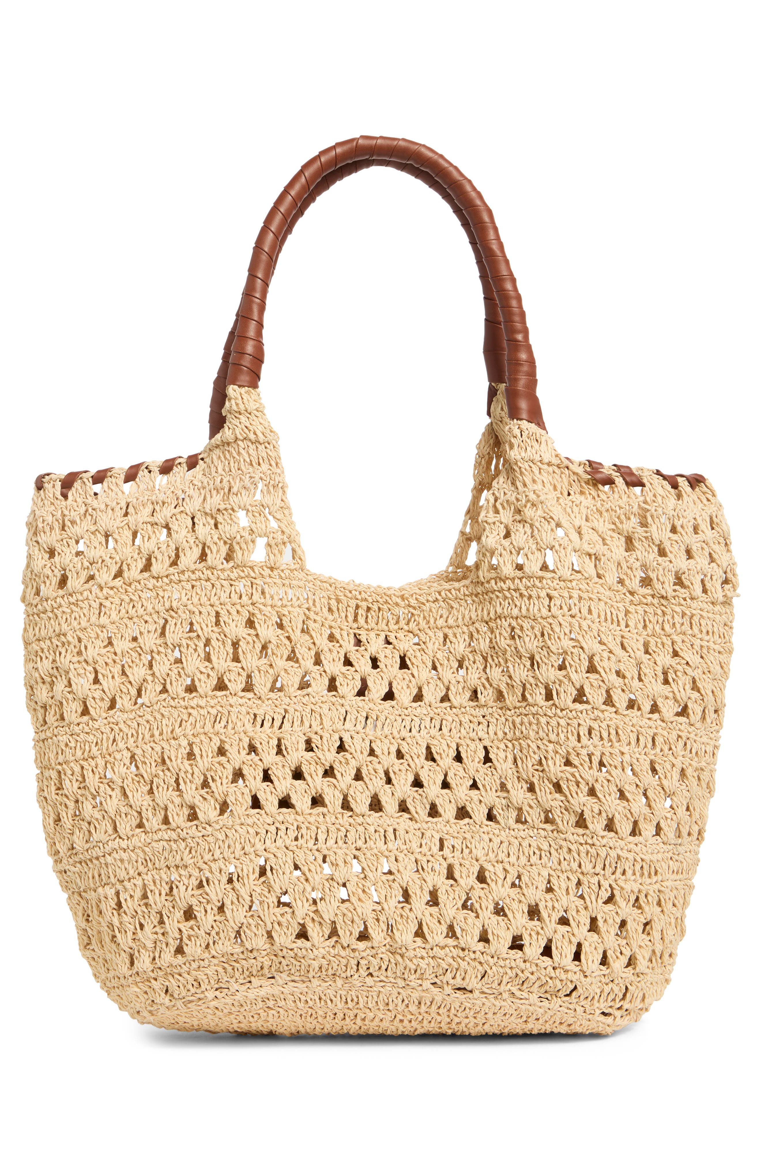 Collection XIIX Crochet Raffia Tote Bag, Alternate, color, Cognac/ Natural