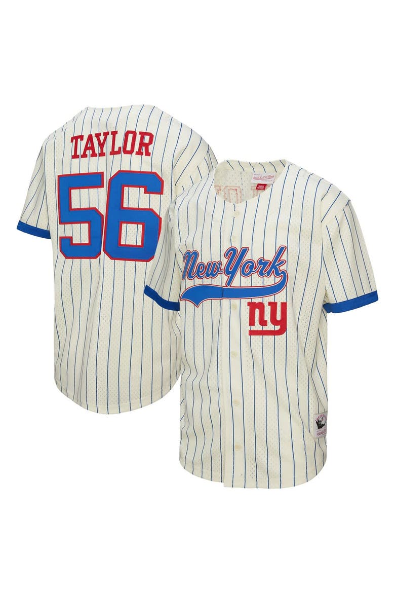 Men's Mitchell & Ness Lawrence Taylor Cream New York Giants Name & Number Mesh Button-Up Baseball Jersey, Alternate, color, Cream