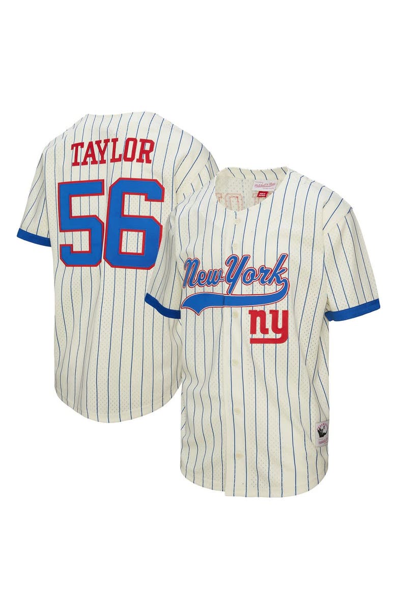 Mitchell & Ness Men's Mitchell & Ness Lawrence Taylor Cream New York Giants Name & Number Mesh Button-Up Baseball Jersey, Alternate, color, Cream