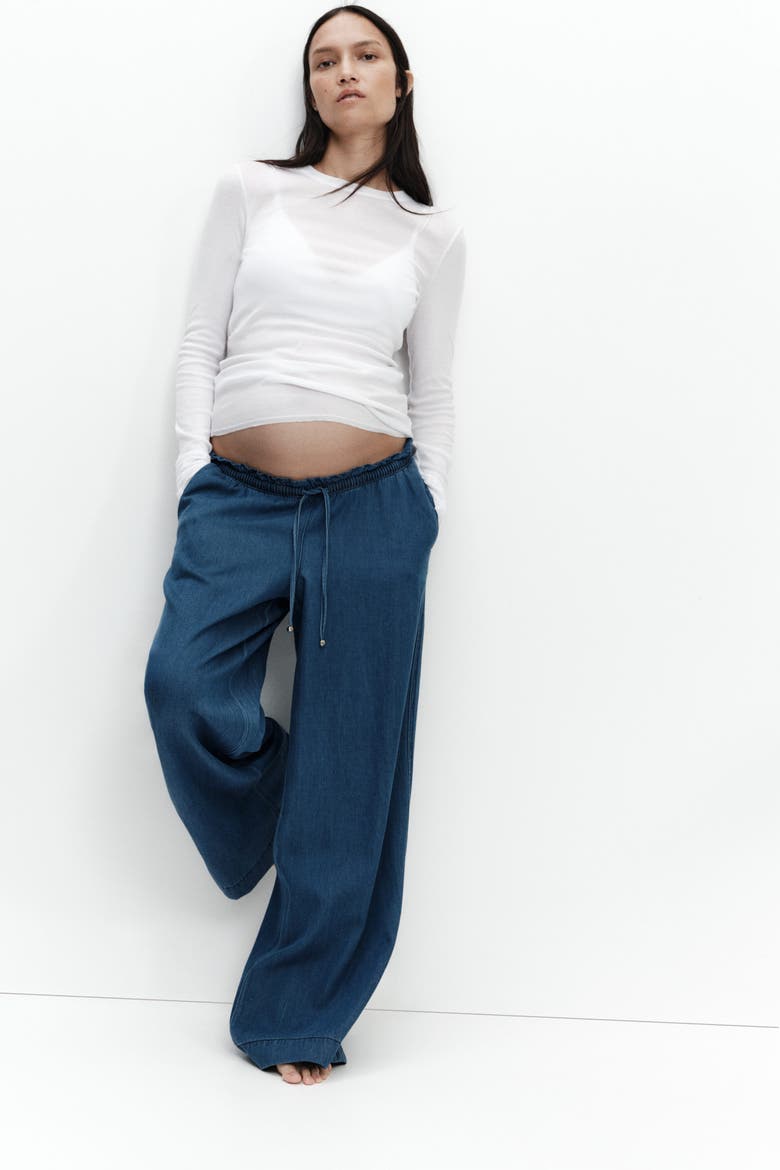 Mama Wide-leg Paper-bag Pants, Alternate, color, Denim blue