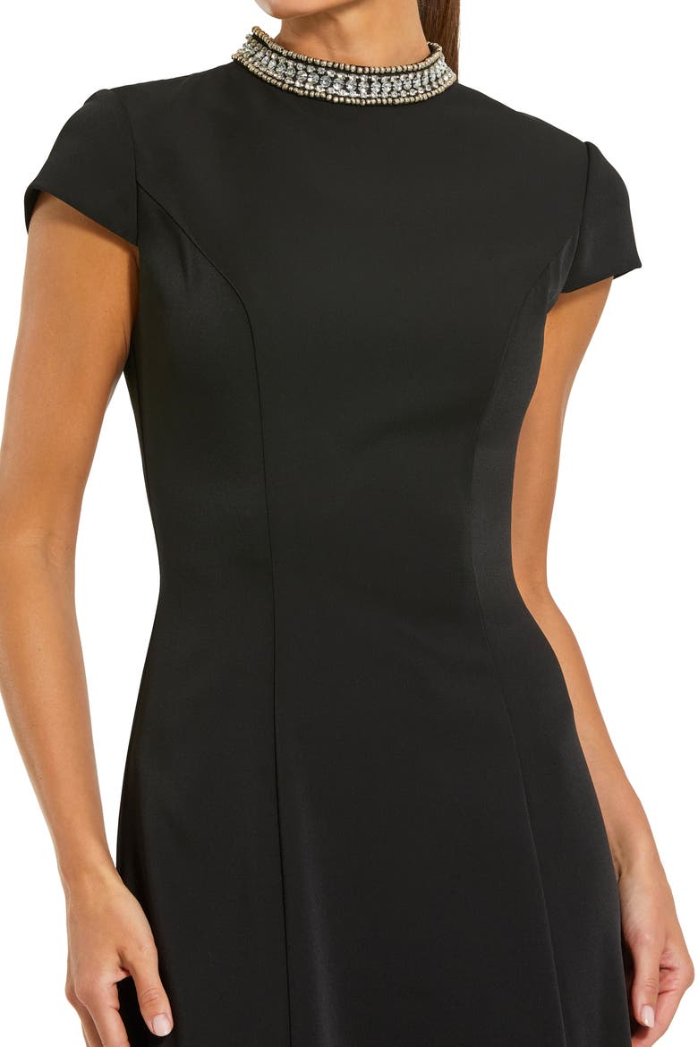 Cap Sleeve Gown With Embellished Neckline, Alternate, color, Black
