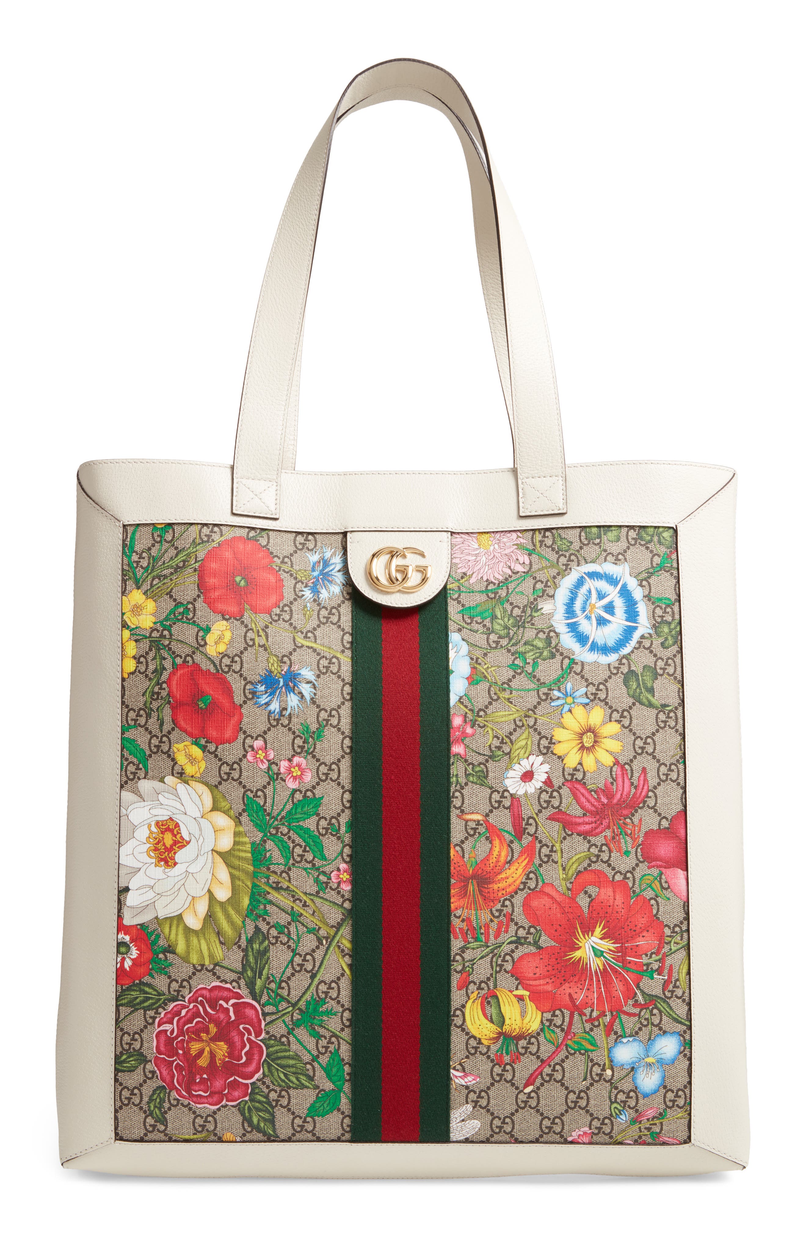 Gucci Large Ophidia Floral GG Supreme Canvas & Leather Tote, Main, color, 