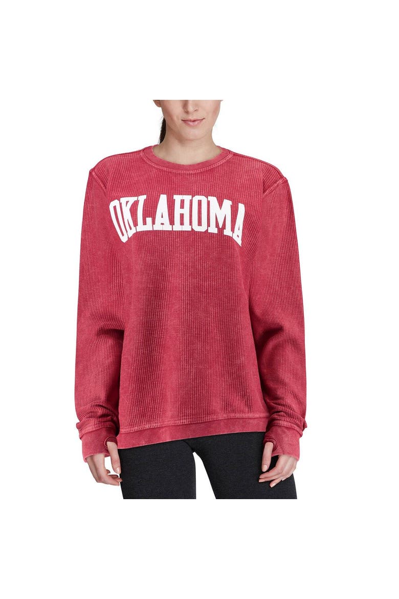Women's Pressbox Crimson Oklahoma Sooners Comfy Cord Vintage Wash Basic Arch Pullover Sweatshirt, Alternate, color, Crimson