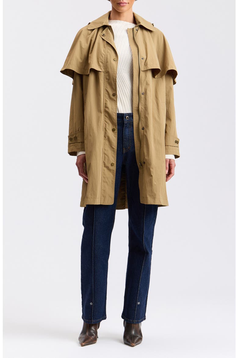 Detachable Cape Water Resistant Raincoat, Alternate, color, WHEAT