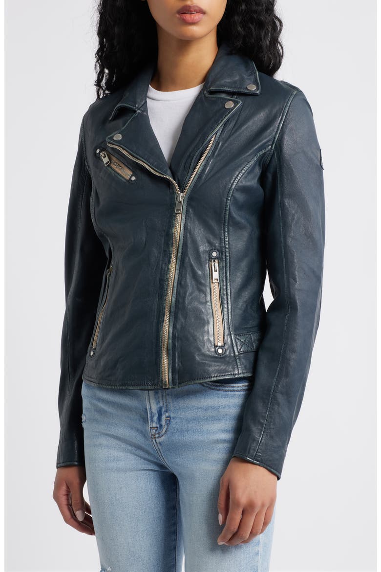 Sofia Lambskin Moto Jacket, Alternate, color, DENIM