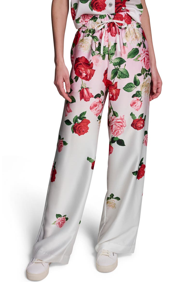 Placed Floral Satin Drawstring Pants, Main, color, CORNELIA ROSE/ SFT WHT MULTI