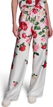 KARL LAGERFELD PARIS Placed Floral Satin Drawstring Pants