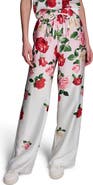 KARL LAGERFELD PARIS Placed Floral Satin Drawstring Pants