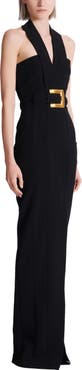 Balmain Long crepe dress with belt