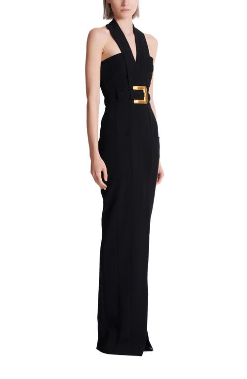 Balmain Long Crepe Dress With Belt In Black