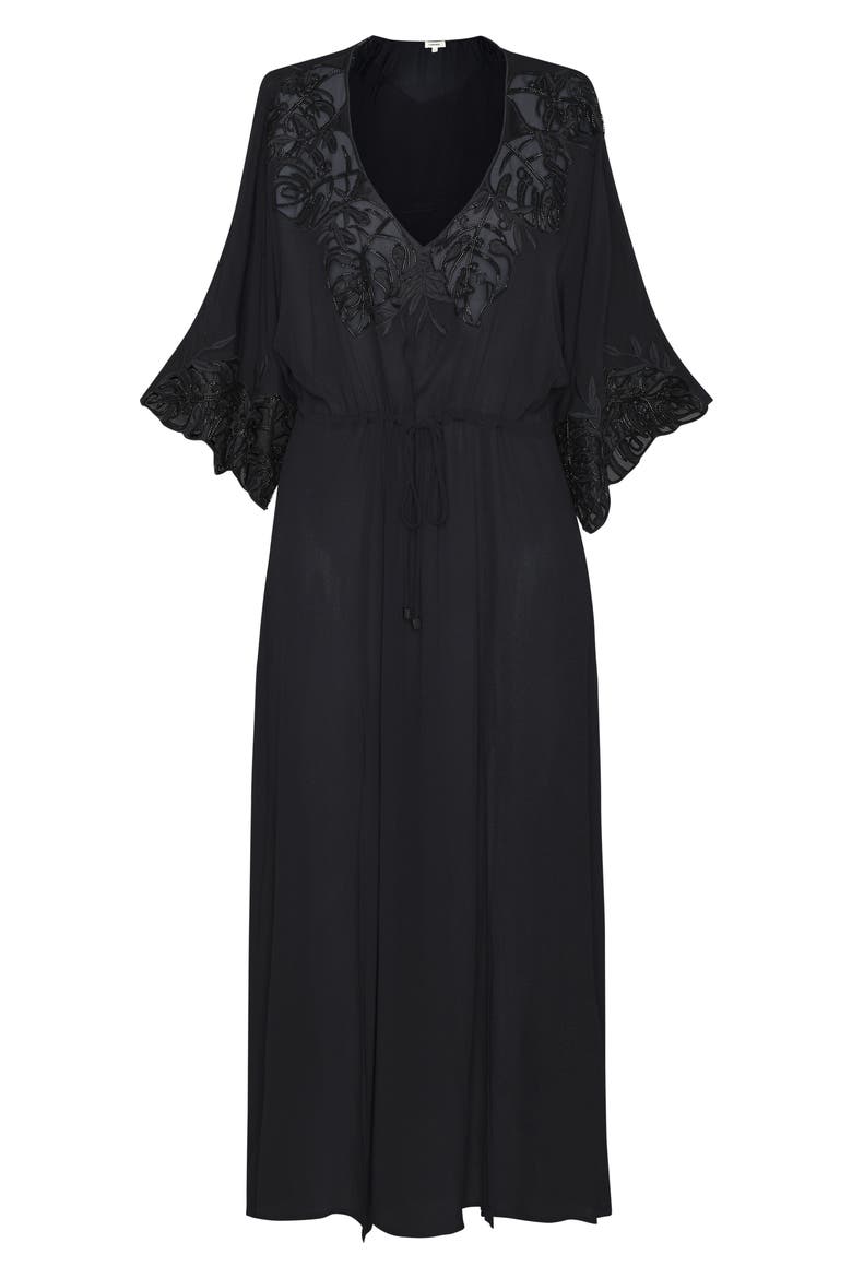 Deanna Long Sleeve Cover-Up Maxi Dress, Alternate, color, BLACK