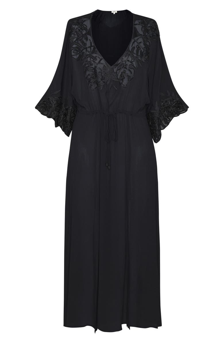L'AGENCE Deanna Long Sleeve Cover-Up Maxi Dress, Alternate, color, Black