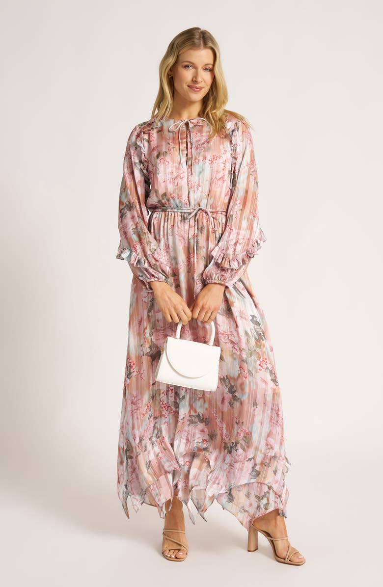 matty m. Vivienne Floral Print Ruffle Maxi Dress, Alternate, color, 
