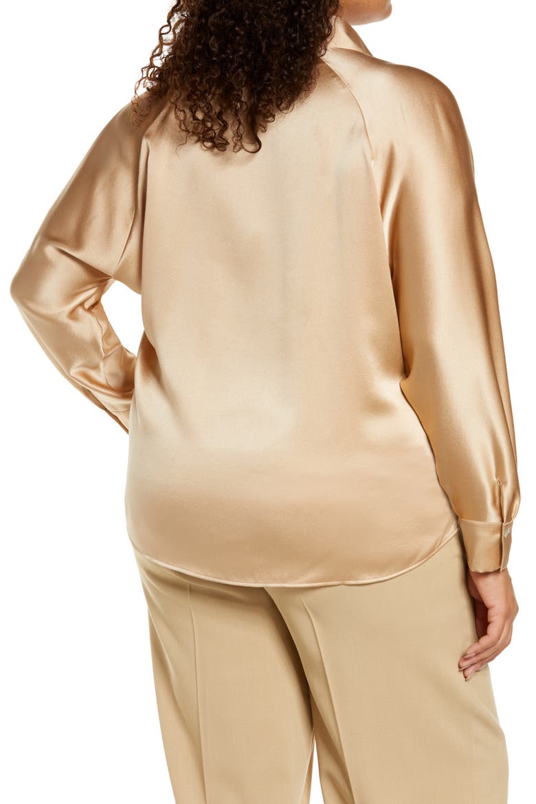 Split Neck Collar Silk Blouse, Alternate, color, CHAMOIS