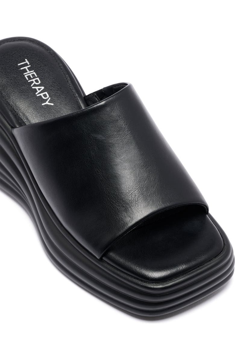 Therapy Australia FLAUNT square toe Wedge Sandal, Alternate, color, Black Smooth Pu