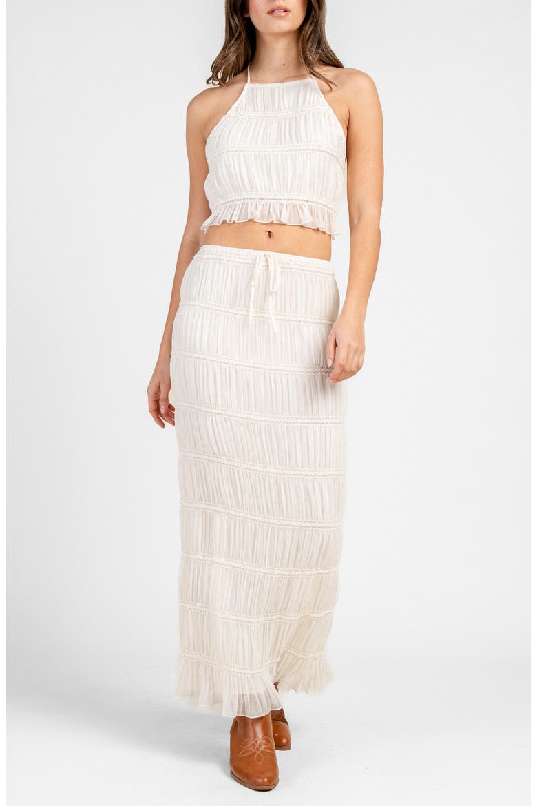 Jacquard Chiffon Halter Top & Maxi Skirt Set, Main, color, CREAM