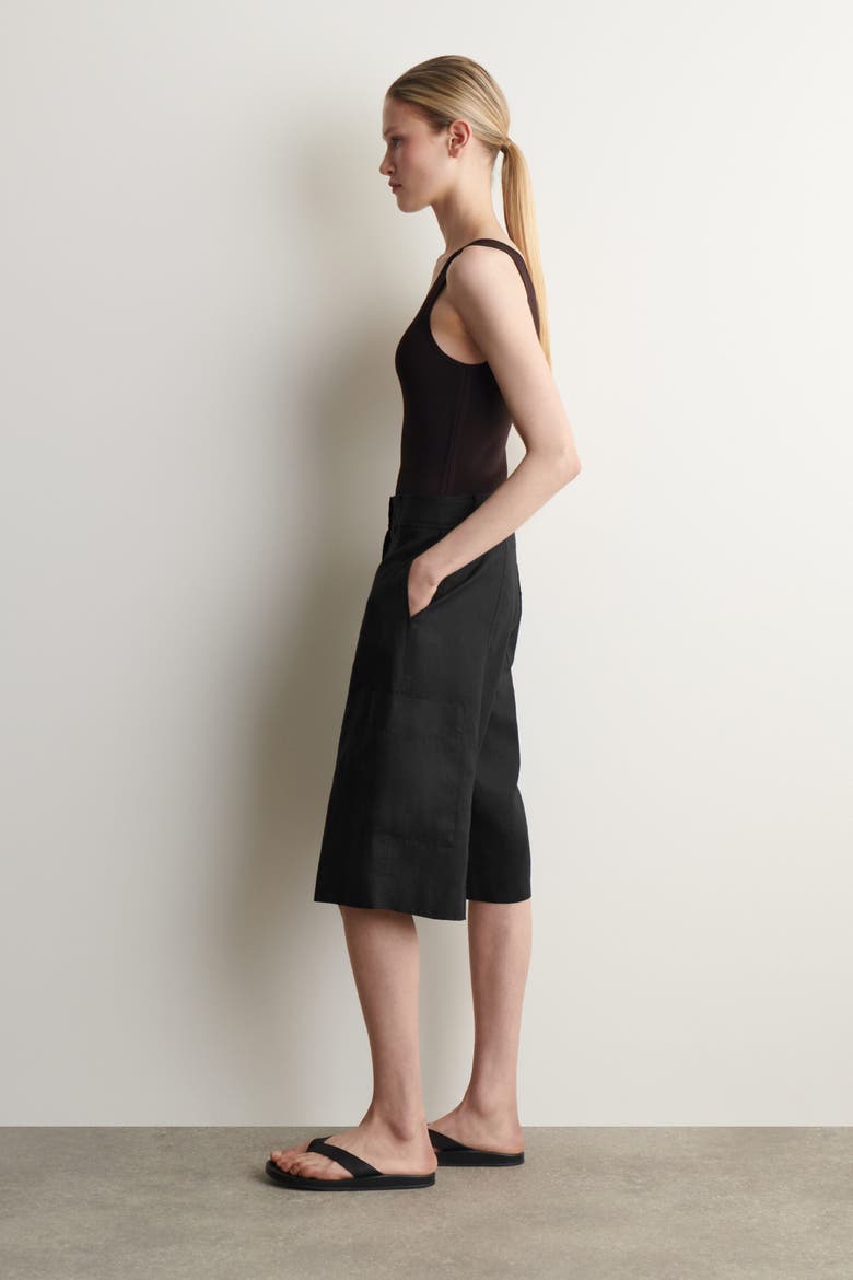 Linen Utility Bermuda Shorts, Alternate, color, BLACK