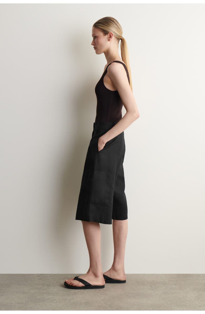COS Linen Utility Bermuda Shorts, Alternate, color, Black